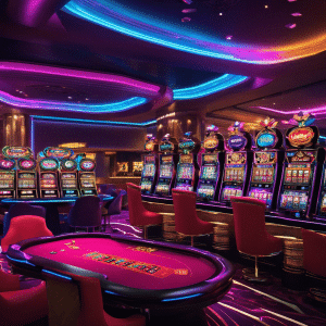 the essence of a revolutionary online casino experience with a vibrant, neon-lit image showcasing a sleek, modern interface