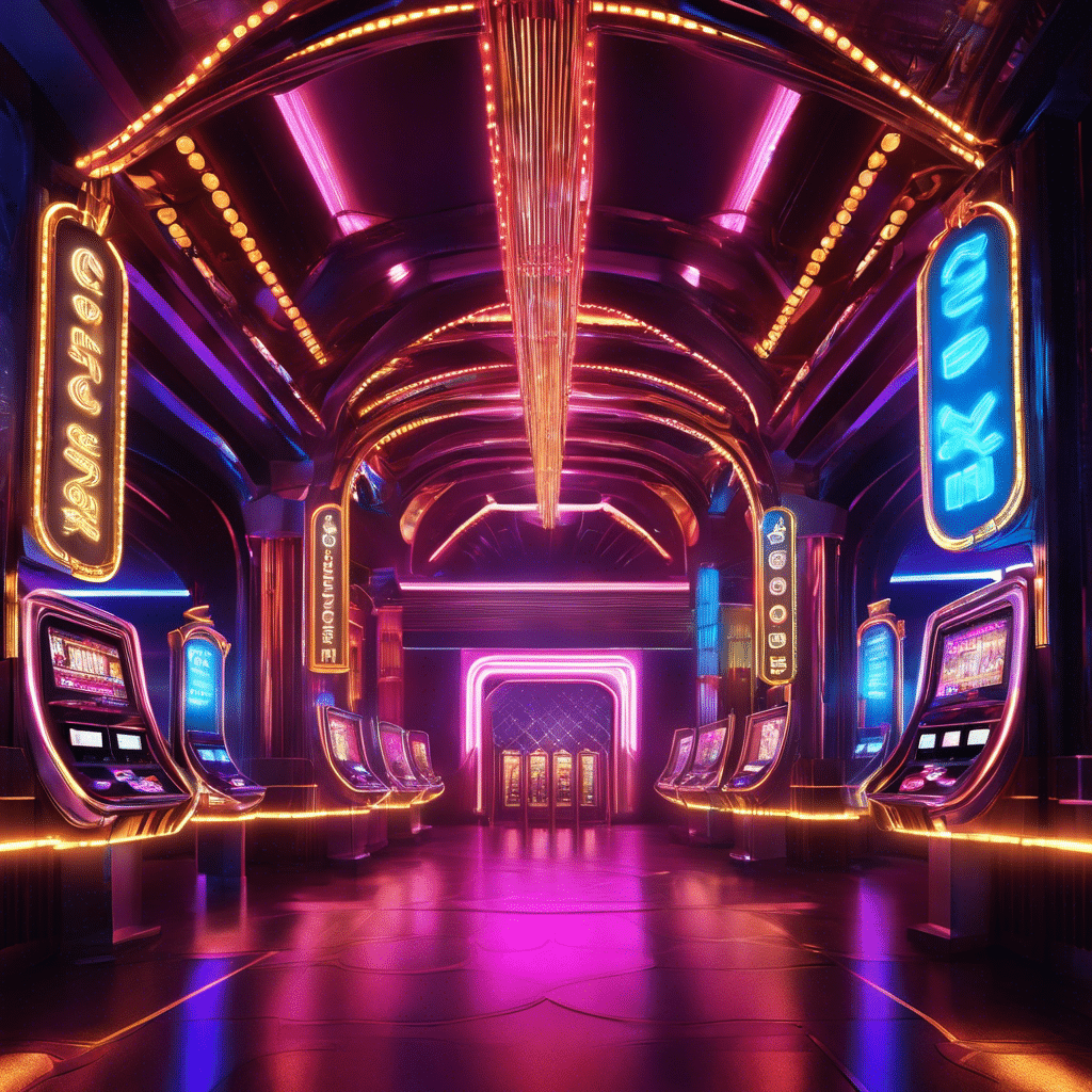 An image of a futuristic casino entrance, where players pass through a biometric scanning gate and facial recognition cameras