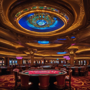 lit casino floor, awash with a sea of mesmerized gamblers, is juxtaposed against a network of discreet cameras nestled in the ornate ceiling, their watchful gaze capturing every move, every emotion, every secret