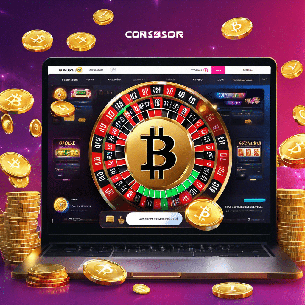 An image showcasing a sleek, futuristic online casino environment, featuring a seamless integration of cryptocurrency payments, devoid of any identification verification process