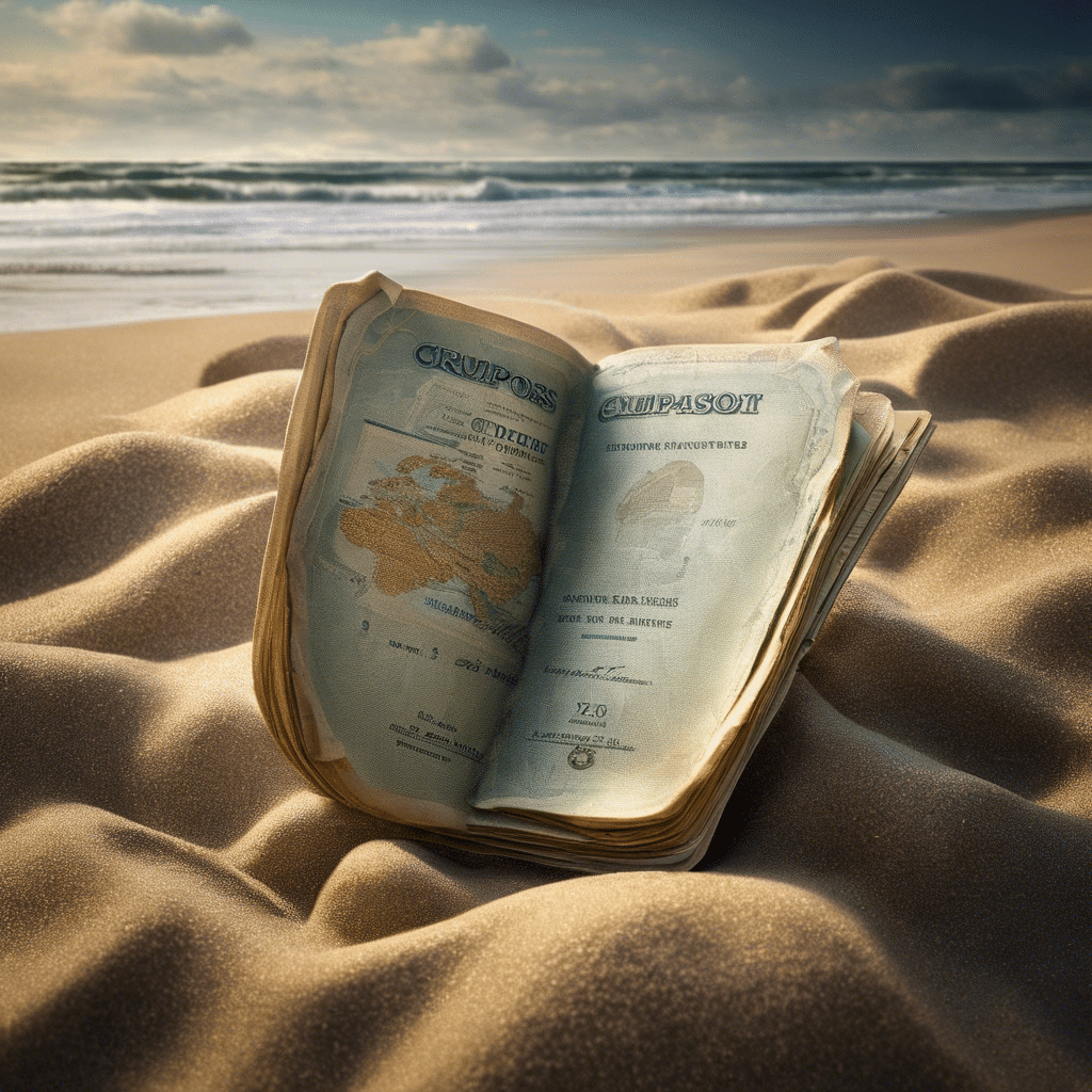 An image showcasing a crumpled, expired passport lying on a deserted beach, symbolizing missed opportunities and lost adventures, yet hinting at the untapped memories and personal growth hidden within its worn-out pages