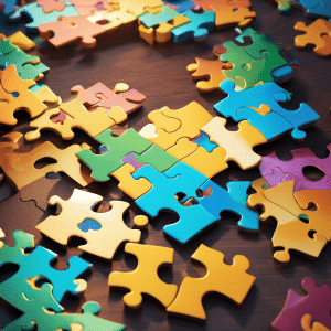 An image showcasing a jigsaw puzzle, with each piece representing a different element of KYC (Know Your Customer) for crypto exchanges