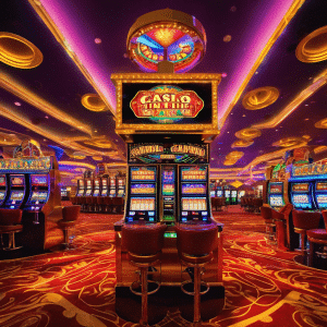 Nt casino floor filled with rows of slot machines flashing with colorful lights