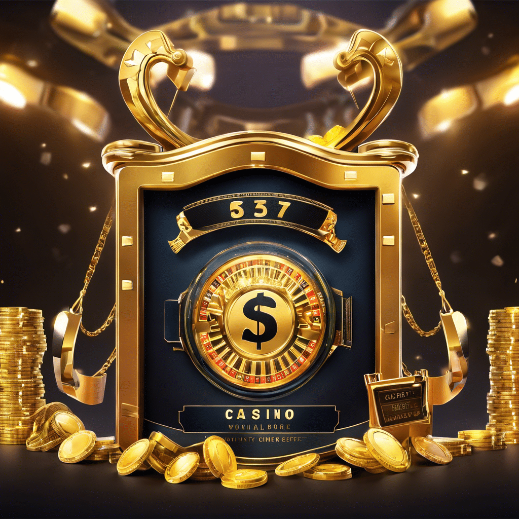 An image showcasing a virtual casino, with a sleek and modern interface, featuring a padlock symbolizing security, surrounded by stacks of chips and a golden trophy, conveying a sense of trust and success