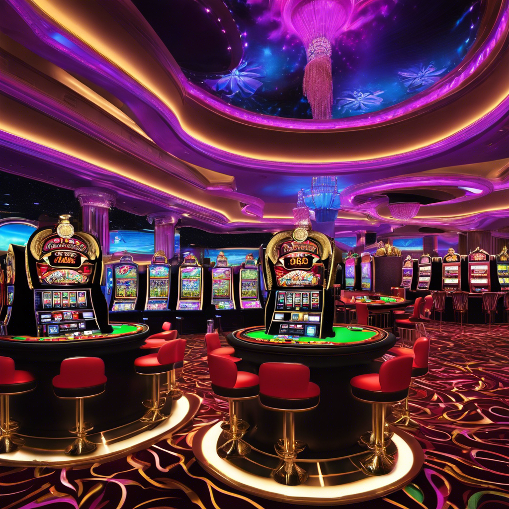 An image showcasing a glamorous virtual casino with vibrant neon lights, elegant card tables, and a bustling crowd of enthusiastic players, capturing the thrilling ambiance and excitement of top real money online casinos