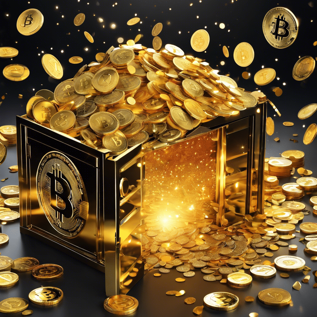 An image showcasing a golden vault overflowing with shimmering Bitcoins and various cryptocurrency symbols, surrounded by a burst of confetti, to entice readers to explore the blog post on uncovering top crypto bonuses for free sign-ups