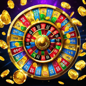 An image showcasing a vibrant roulette wheel, surrounded by a cascade of golden coins and glittering casino chips, enticing readers to explore the realm of unlimited luck through irresistible casino bonuses